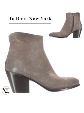 To Boot New York Elena Grey Suede Ankle Booties Block Heel Leather Boots 7.5